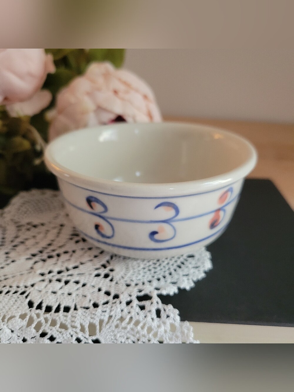 Vintage Potty Hand-painted Bowl Blue & Peach Swirl Ceramic Trinket Dish